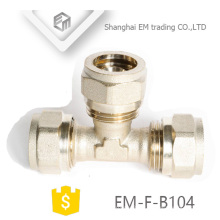 EM-F-B104 Chromed brass tee pipe fitting with 3-way compression connector